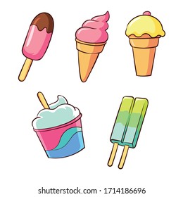 Ada lima jenis es krim yang berbeda. Ini sangat segar dan dingin.