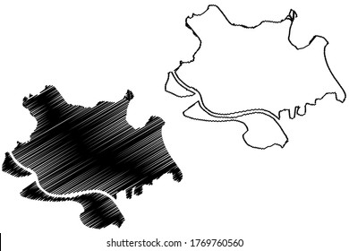 Adachi City (State of Japan, island country, Tokyo Prefecture) map vector illustration, scribble sketch City of Adachi map