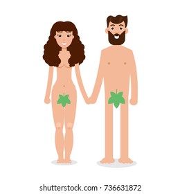 Adam and Eve cartoon character in flat style. Vector illustration.