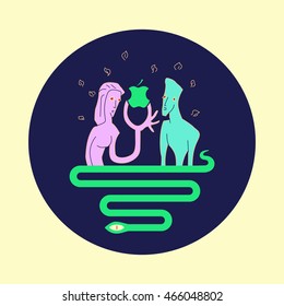 Adam and Eve eating from the tree of knowledge.