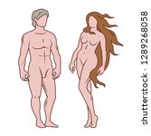 Adam and Eve flat vector illustration. Male and female body set. Antique legendary greek powerful gods of love.
