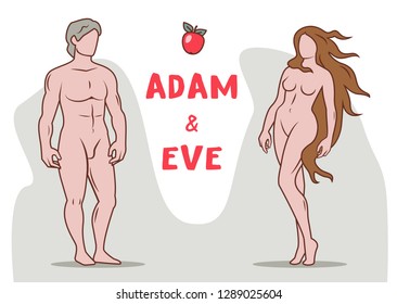 Adam and Eve flat vector illustration. Male and female body set. Antique legendary greek powerful gods of love.