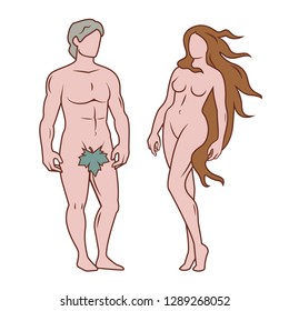 Adam and Eve flat vector illustration. Male and female body set. Antique legendary greek powerful gods of love.
