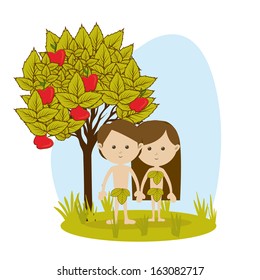adam and eve over white background vector illustration