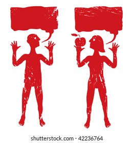 Adam and Eve rustic silhouette red