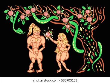 Adam and Eve, vector illustration
