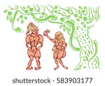 Adam and Eve, vector illustration, white background-2