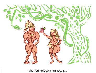 Adam and Eve, vector illustration, white background-2