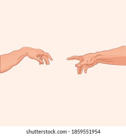 Adam and God hands. vector illustration