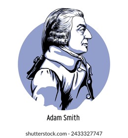 Adam Smith ist ein schottischer Ökonom und ethischer Philosoph, einer der Begründer der Wirtschaftstheorie als Wissenschaft. Handgezeichnete Vektorgrafik