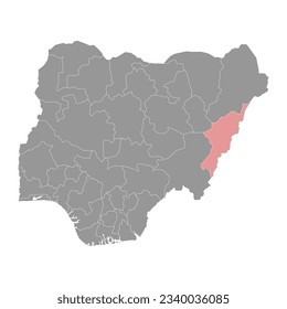 Mapa estatal de Adamawa, división administrativa del país de Nigeria. Ilustración vectorial.