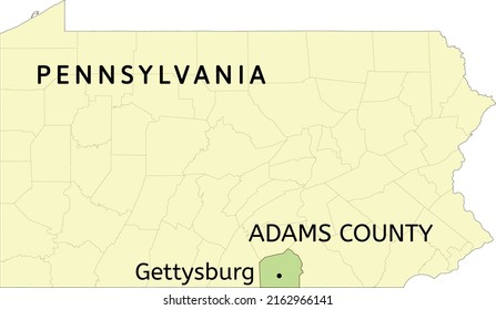 Adams County and borough of Gettysburg location on Pennsylvania state map