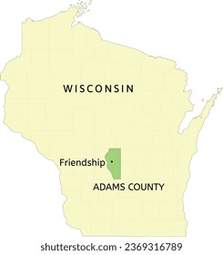 Adams County and village of Friendship location on Wisconsin state map