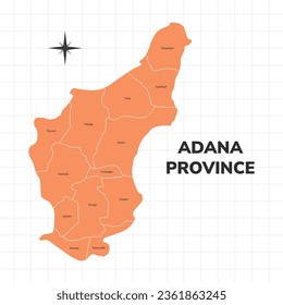 Adana Province map illustration. Map of the province in Turkey