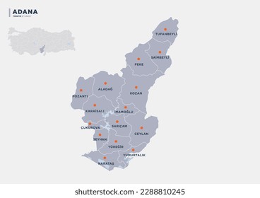 Adana Province map of Turkey.