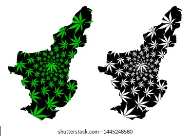 Adana (Provinces of the Republic of Turkey) map is designed cannabis leaf green and black, Adana ili map made of marijuana (marihuana,THC) foliage,
