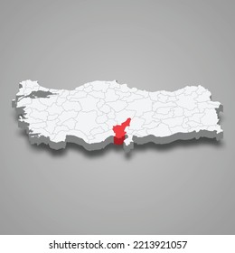 Lage der Region Adana in der Türkei 3d-isometrische Karte