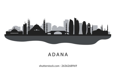 Adana Skyline with Turkey Cityscape Silhouette.