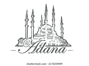 Adana skyline, turkey hand drawn