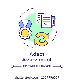 Adapt assessment multi color concept icon. Students with disabilities knowledge evaluation. Special education. Round shape line illustration. Abstract idea. Graphic design. Easy to use in blog post