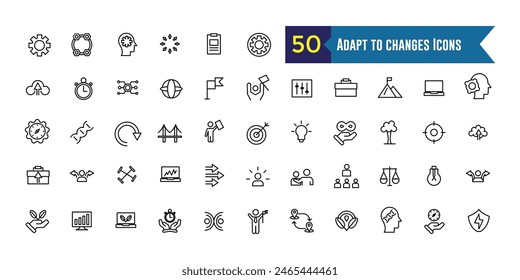 Adapt to changes icons set. Outline set of adapt to changes vector icons for ui design. Outline icon collection. Editable stroke.