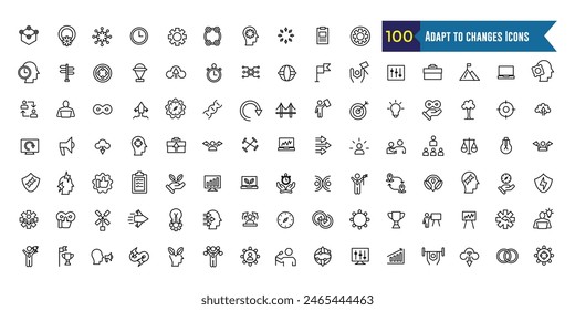 Adaptarse a los cambios de conjunto de iconos. Conjunto de esquemas de adaptación a los cambios de iconos vectoriales para el diseño de ui. Colección de iconos de esquema. Trazo editable.