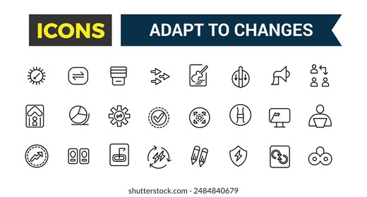 Adapt to changes icons set. Outline icons pack. Editable vector line icon set and illustration for web and UI application.
