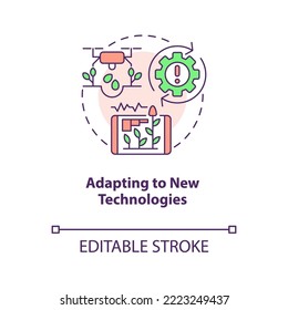 Adapt to new agro technologies concept icon. Provide innovations. Upgrading abstract idea thin line illustration. Isolated outline drawing. Editable stroke. Arial, Myriad Pro-Bold fonts used