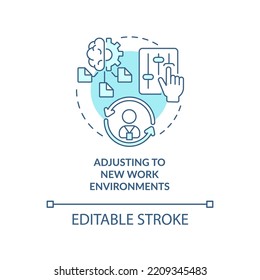 Adapt to new work environments blue concept icon. Employees flexibility skills abstract idea thin line illustration. Isolated outline drawing. Editable stroke. Arial, Myriad Pro-Bold fonts used