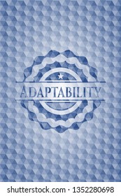 Adaptability blue badge with geometric pattern.