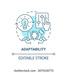 Adapability blue concept symbol. Sozialunternehmer charakteristische abstrakte Idee dünne Linie Illustration. Flexibilität und Transformationsfähigkeit. Vektorgrafik einzeln auf Umrissfarben. Bearbeitbarer Hub