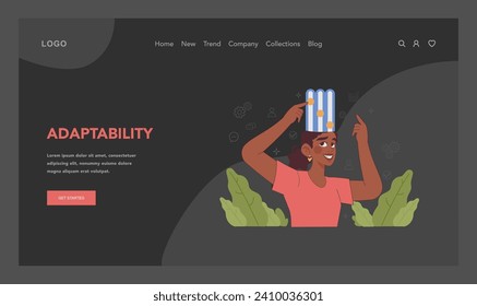 Adaptability concept. Cheerful person easily adjusting to change, regulating hat switch. Embracing flexibility with smile. Ability to cope and change for life circumstances. Flat vector illustration