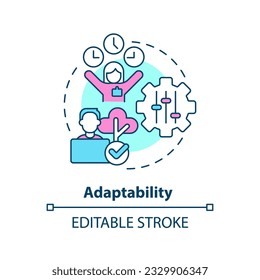 Adaptability concept icon. Overcome challenge. Time zone. Flexible working hours. Remote work. Soft skill abstract idea thin line illustration. Isolated outline drawing. Editable stroke