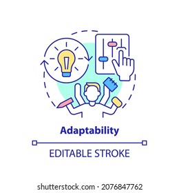 Adaptability concept icon. Social entrepreneur characteristic abstract idea thin line illustration. Flexibility and ability to transform. Vector isolated outline color drawing. Editable stroke