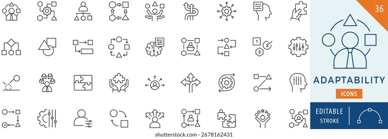 Adaptability icon collection set. Editable stroke.