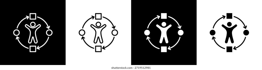 Icono de adaptabilidad con estilo minimalista blanco negro variante