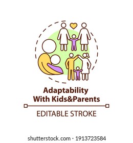 Adaptability with kids and parents concept icon. Flexibility skill. Early childhood development idea thin line illustration. Vector isolated outline RGB color drawing. Editable stroke