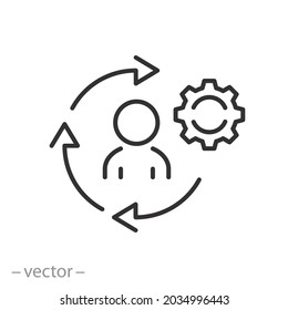 Adaptability Man For Work Icon, Job Adapt Process, Evolution Leadership Concept, Change And Survive Worker, Thin Line Symbol On White Background - Editable Stroke Vector Illustration