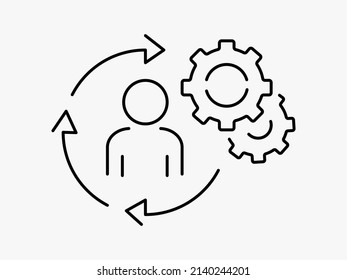 Adaptability man for work icon, job adapt process, evolution leadership concept, change and survive worker, thin line symbol on white background - editable stroke vector illustration