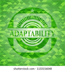 Adaptability realistic green emblem. Mosaic background