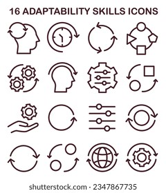 Einstellbare Fähigkeiten-Symbole Schnelle Reaktion auf Änderungen, Leistungsanpassungen und Verbesserungen. Entwicklung, Transformation, Anpassung der Einstellungen. Flache Vektorgrafik