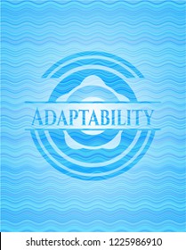 Adaptability sky blue water wave style emblem.