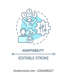 Adaptability turquoise concept icon. Overcome challenge. Time zone. Flexible working hours. Remote work. Soft skill abstract idea thin line illustration. Isolated outline drawing. Editable stroke