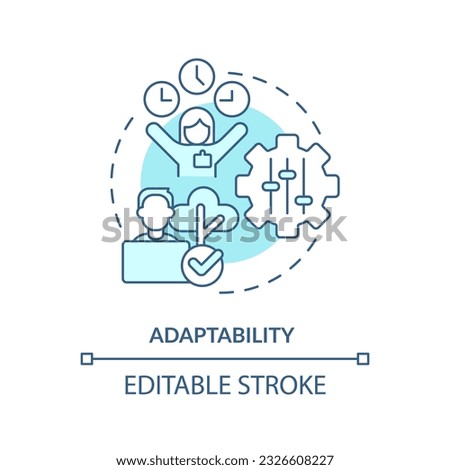 Adaptability turquoise concept icon. Overcome challenge. Time zone. Flexible working hours. Remote work. Soft skill abstract idea thin line illustration. Isolated outline drawing. Editable stroke