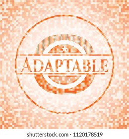 Adaptable abstract emblem, orange mosaic background