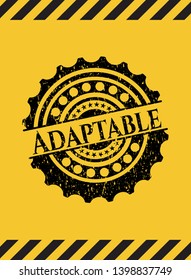 Adaptable black grunge emblem inside yellow warning sign. Vector Illustration. Detailed.