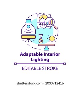 Adaptable interior lighting concept icon. Smart office idea thin line illustration. Recognizing preference. Ensuring light for employees. Vector isolated outline RGB color drawing. Editable stroke
