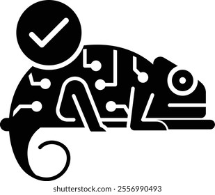 Adaptable Learning icon. A chameleon symbol representing flexibility and adaptability in learning processes. Used for AI and education. Color: Black, Clean.