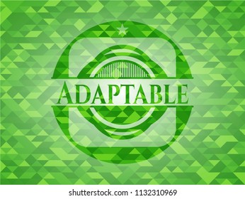 Adaptable realistic green emblem. Mosaic background