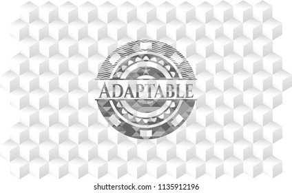 Adaptable retro style grey emblem with geometric cube white background